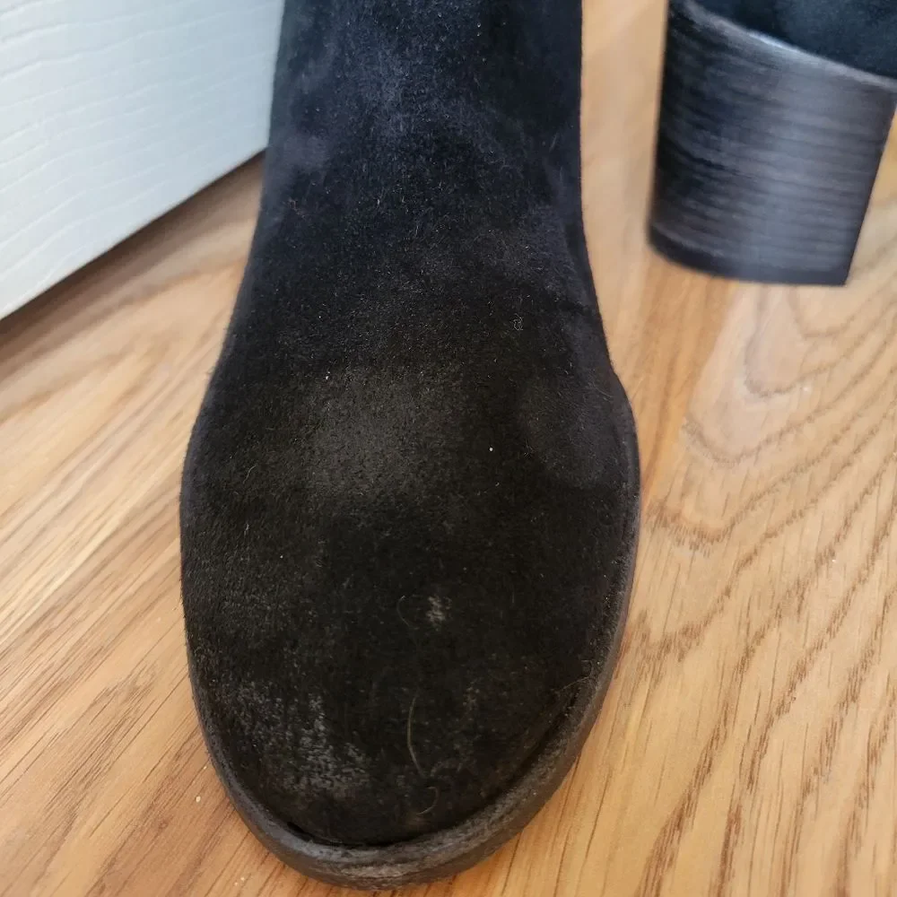 Free People Black Suede Knee-High Block Heel Boots Boho Chic 90s Size 10.5/41